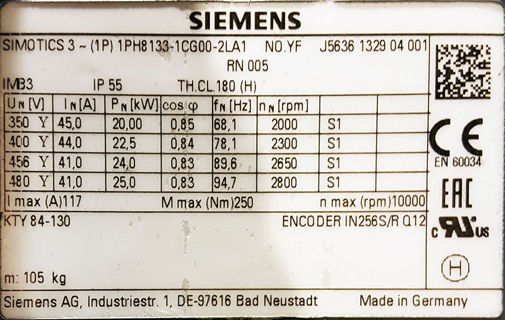 1PH8133-1CG00-2LA1 asynchronní vřetenový motor Siemens